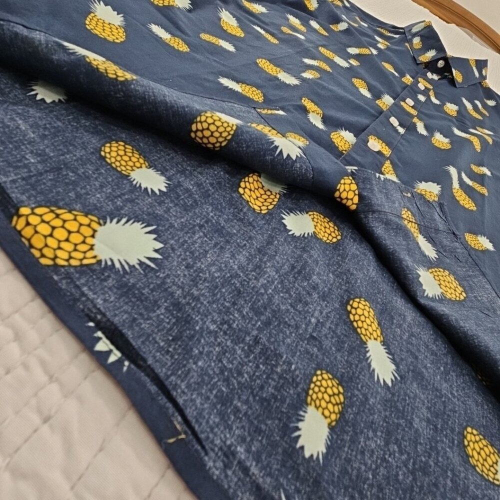 Ambsn California Men's Shirt XL Blue 100% Cotton Pineapple Print Short Sleeve‎ - Picture 5 of 16
